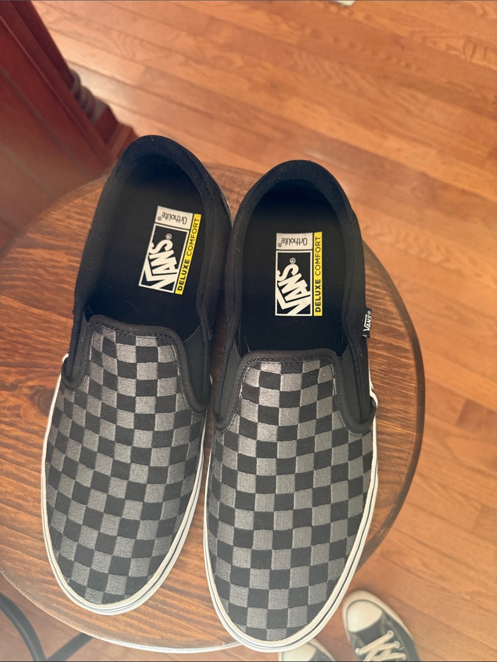 Vans Slip-On Checkerboard Sneakers in Black and Gray - Picture 2 of 5